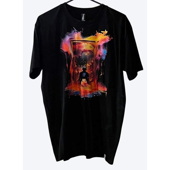 Imaginary Foundation Mens Large Fluid Rapture Crew Neck Shirt Black Orange Pink - Picture 1 of 6